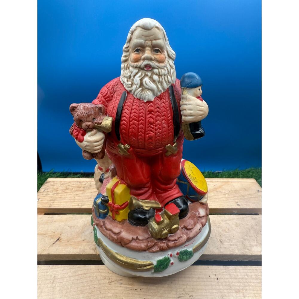 Vintage Hand-Painted Porcelain Santa Claus Music Box – "Santa's Workshop" Theme